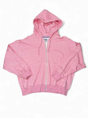 ACTA Boyfriend Zip-Up Gingham Hoodie - XXL